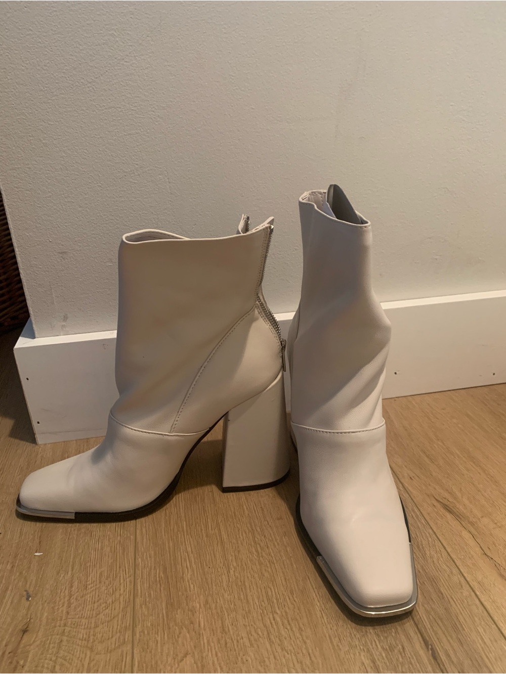 Steve Madden Cream Square Toe Block Heel Ankle Boots